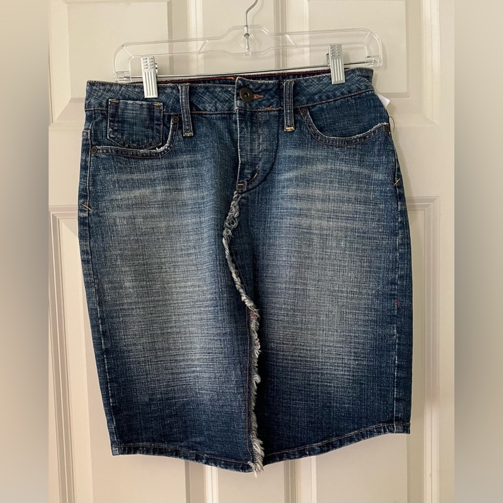 Juniors Vintage Bongo Split rough hem blue Jean skirt w/distressing  western 7